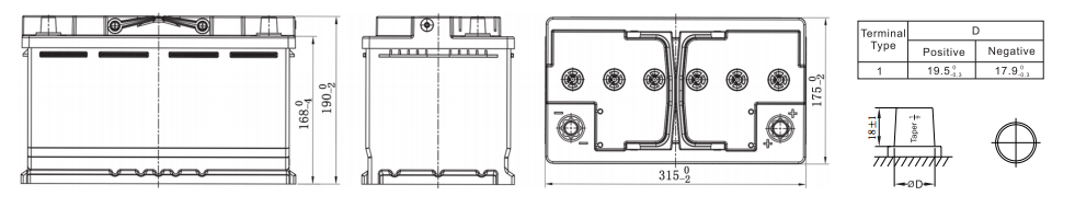 Batería AG80 L4 Tab Start Stop AGM AG80 L4 12 V 80 Ah 800 Amps